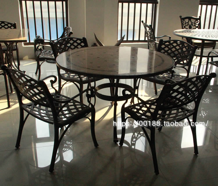 Outdoor cast aluminum marble tables and chairs Villa garden courtyard marble furniture European wrought iron cast aluminum slate table
