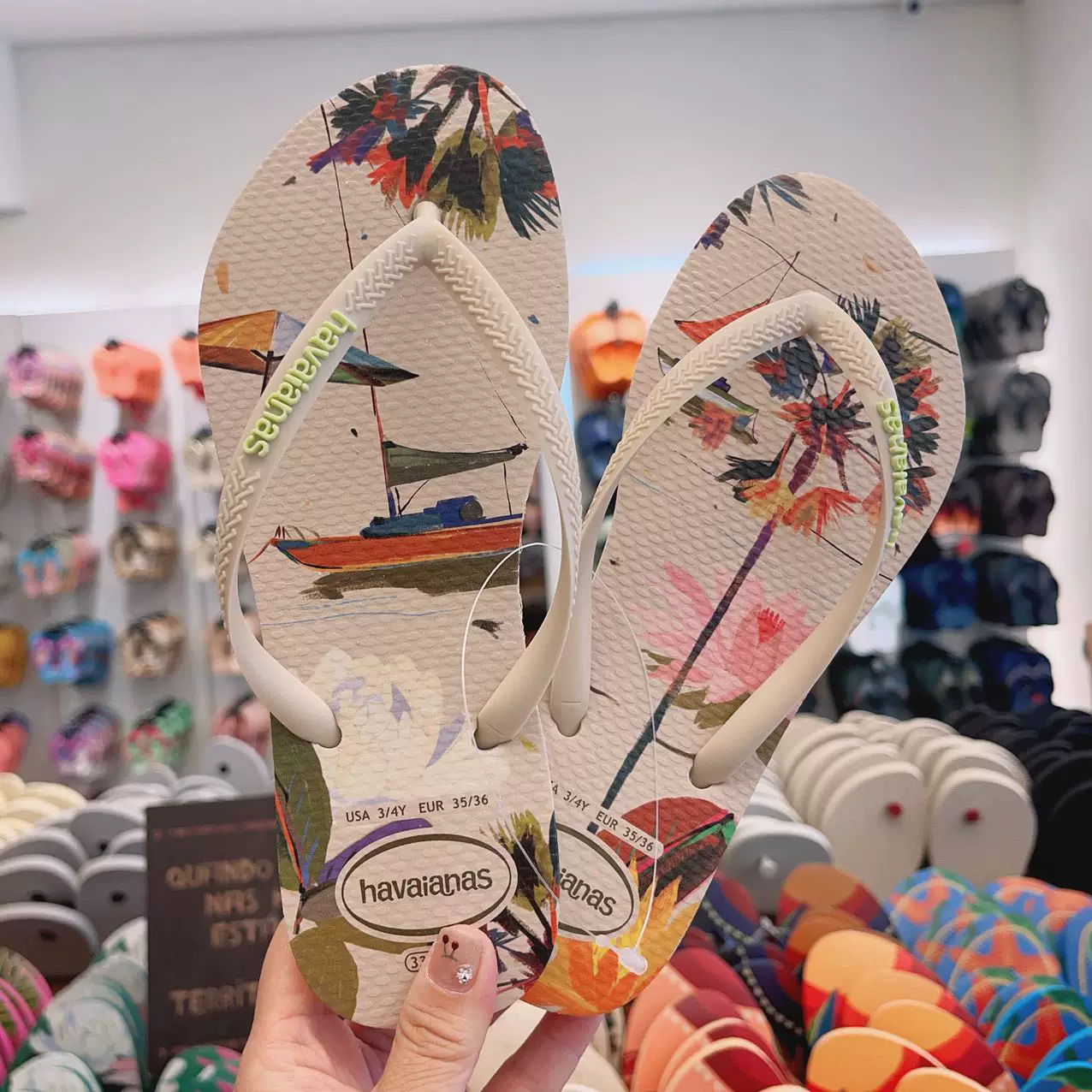 [Новая коллекция Havaianas Havana Slim женские шлепки с цветочным принтом противоскользящие резиновые балетки]