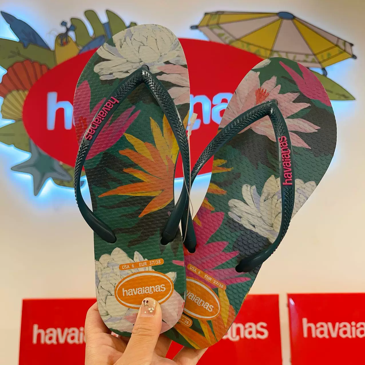 [Новая коллекция Havaianas Havana Slim женские шлепки с цветочным принтом противоскользящие резиновые балетки]