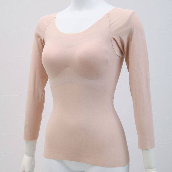 Japanese local Wacoal GOCOCi seamless eight-quarter sleeves close-fitting cotton thermal top with chest pad