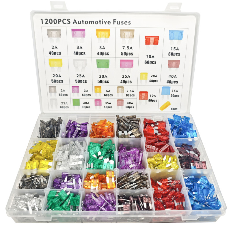 1200 Pieces of Zinc Blade Fuses 2A-40A, Medium and Small Size, Automotive Blade Fuse Set for Car Wiring