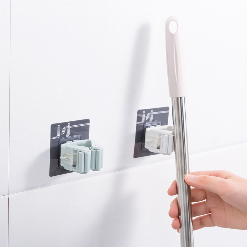 2 packs free punching mop rack bathroom wall hanging mop hook bathroom broom holder hanger mop clip
