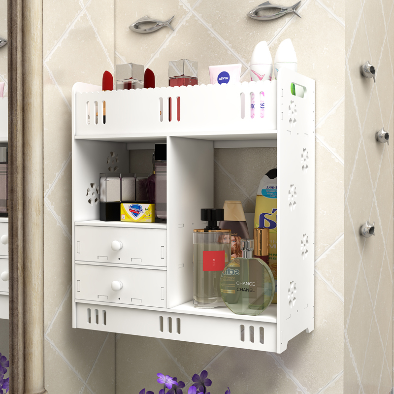 Powder room shelf waterproof free punch bathroom toilet wall hanging cosmetics washstand supplies wall storage