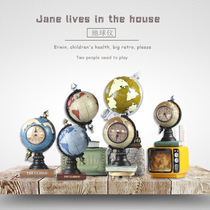 European retro clock globe ornaments handicrafts ornaments creative home wine cabinet decorations living room props