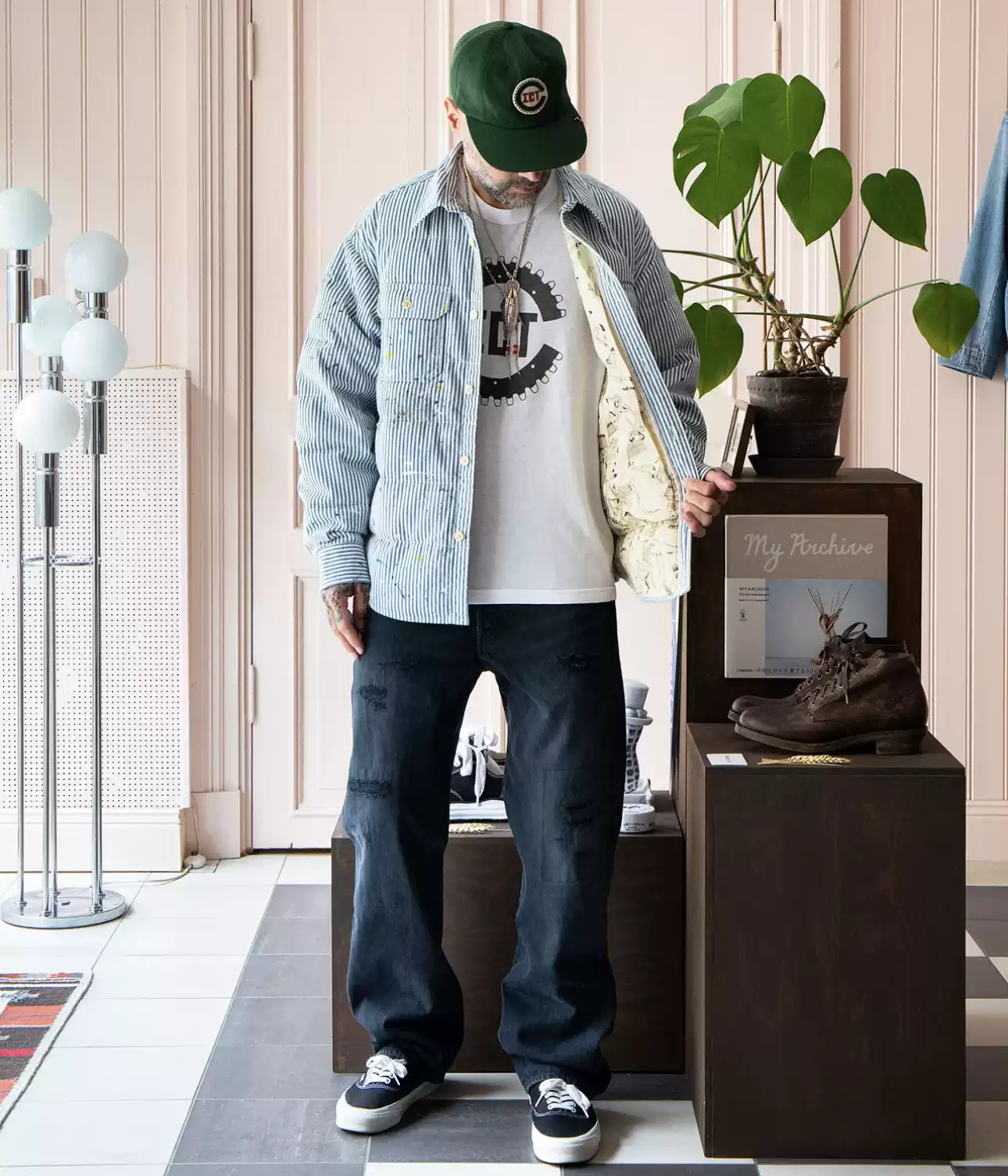 訂金VISVIM ICT Hellion Down Jacket Damaged潑墨條紋羽絨服夾克-淘寶 