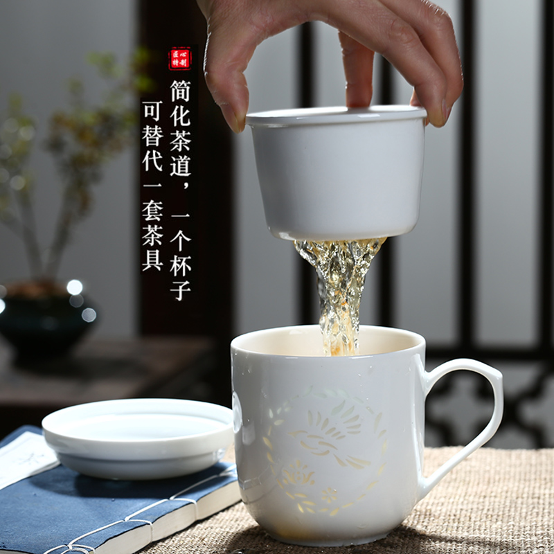 Jingdezhen and exquisite white ceramic cup tea cup tea separation office cup with cover filter glass ceramic keller