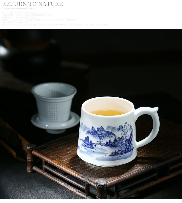 Ceramic filter cup large capacity domestic cup tea cups with cover office of jingdezhen blue and white porcelain cup