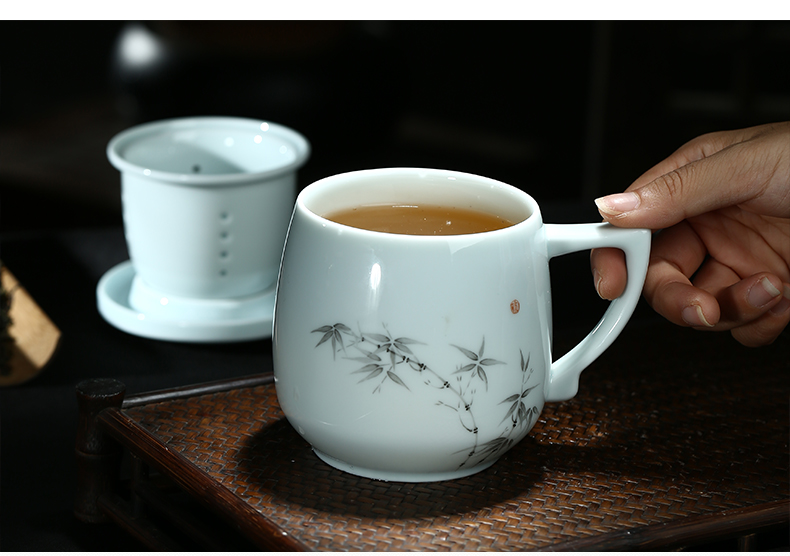 Jingdezhen hand - made ceramic cups with cover filter tea BeiYing celadon office gift cup household glass cup
