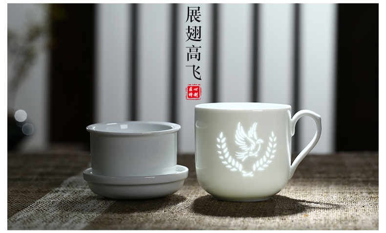 Jingdezhen and exquisite white ceramic cup tea cup tea separation office cup with cover filter glass ceramic keller