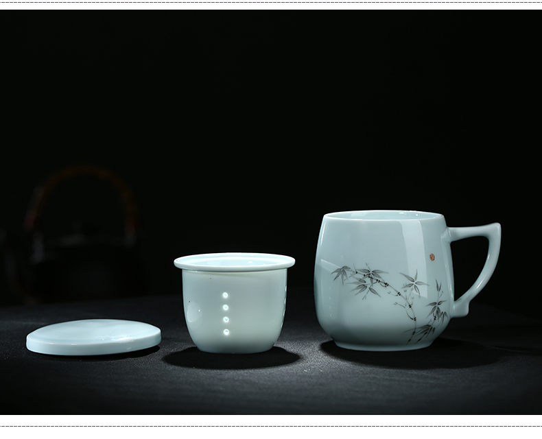 Jingdezhen hand - made ceramic cups with cover filter tea BeiYing celadon office gift cup household glass cup