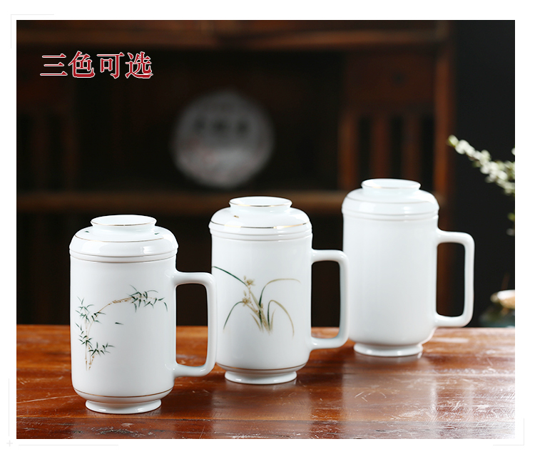 Jingdezhen porcelain keller with cover filter cup tea separate office glass tea cup cup