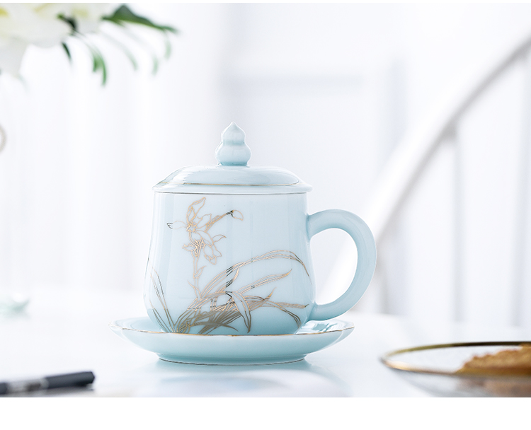 Jingdezhen ceramic cups with cover glass office female household paint individual single cup coffee cup tea cup