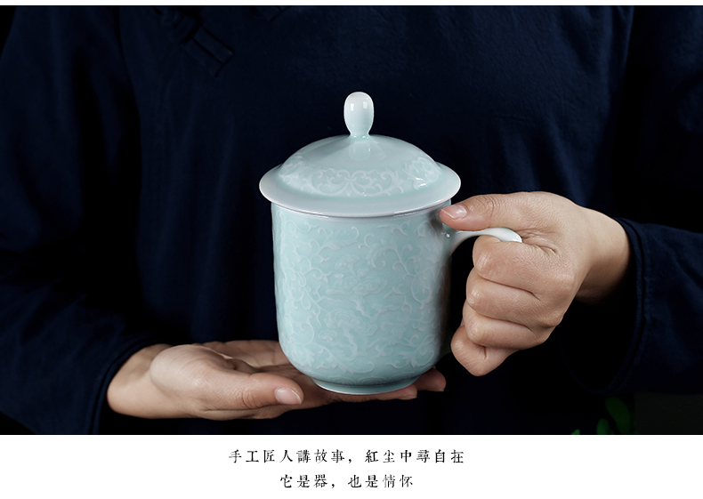 Shadow blue its office cup of jingdezhen ceramic cups with cover household glass tea cup personal gift cup cup