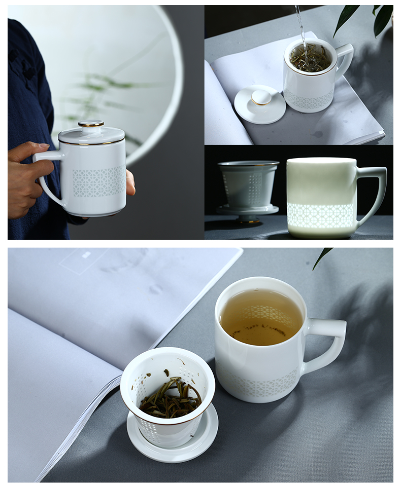 Jingdezhen ceramic tea cup with cover filter glass cup separation and exquisite porcelain tea cups office gift cups