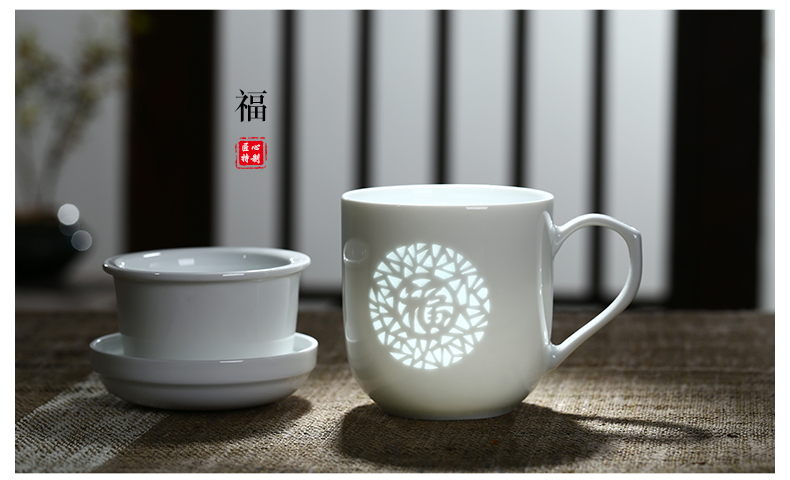 Jingdezhen and exquisite white ceramic cup tea cup tea separation office cup with cover filter glass ceramic keller