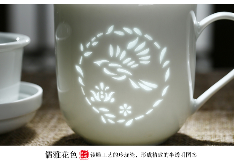 Jingdezhen and exquisite white ceramic cup tea cup tea separation office cup with cover filter glass ceramic keller