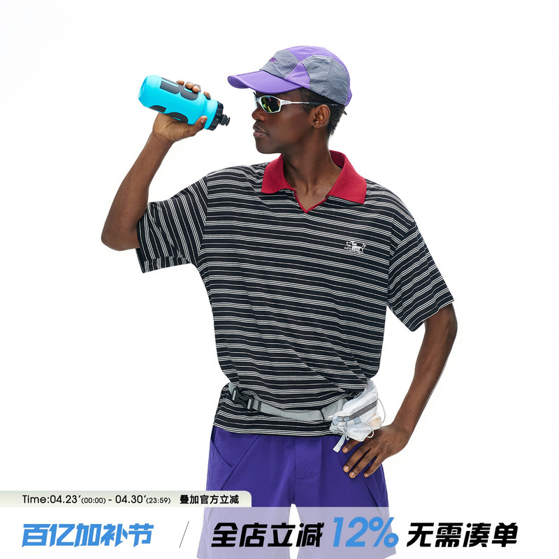 Artannie American-Style V-Neck Striped Color-Block Polo Shirt Short-Sleeve Men's Summer Loose Couple Half-Sleeve T-Shirt Top