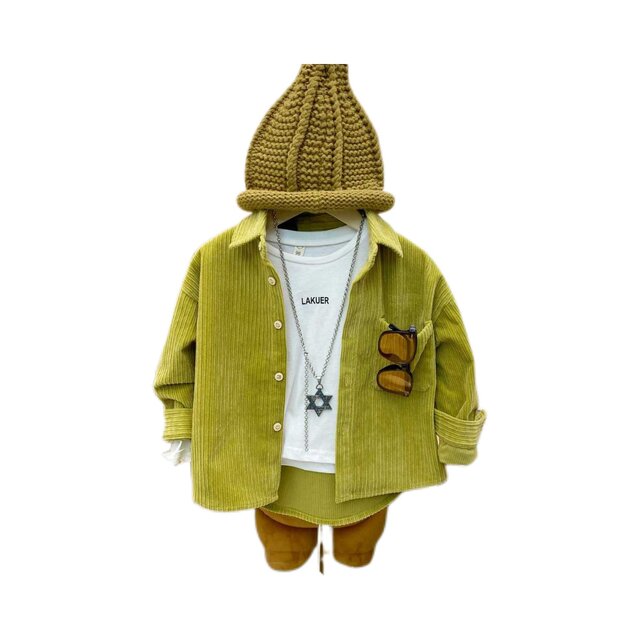 Autumn and winter children's long-sleeved shirts solid color corduroy boys jacket fried street ruffian handsome shirt Korean version casual all-match