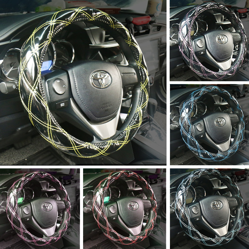 Anti-slip double line steering wheel sleeve Car PU embroidered design Fashion Atmospheric personality Creative Four Seasons Anti-slip