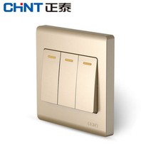  Zhengtai Electrician 7D champagne gold three-open double-control 86 type switch socket wall switch