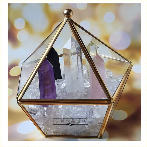 Натуральная вода, белый кварц, браслет из натурального камня с аметистом, коробка для хранения, аквариум