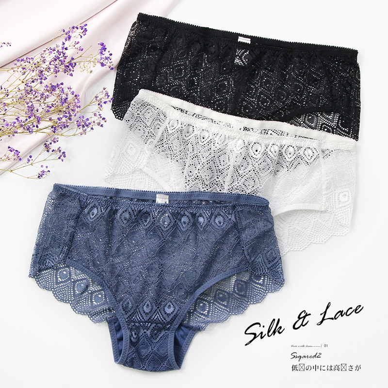 Real silk underpants female lace mid-waist ultra-thin No-scratches Sexy Triangle Briefs women Summer slim fit Breathable Comfort Pants