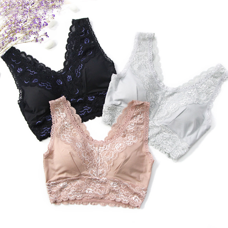 Real Silk Lingerie Women No Steel Ring Summer Sexy Lace Meback Bra Thin Breathable Vest-Style Sleep Bra Woman