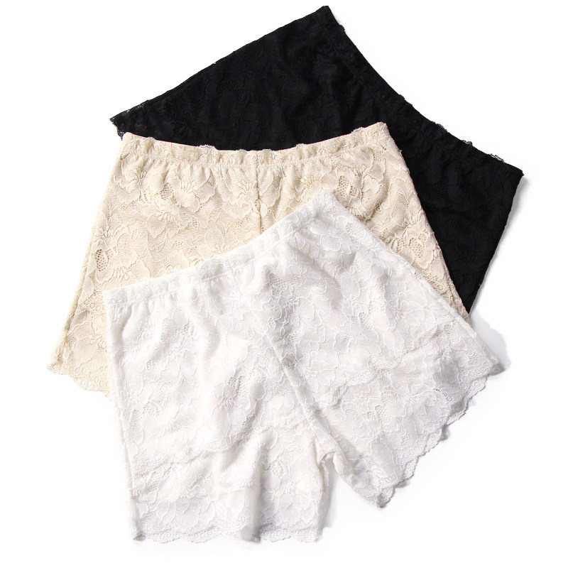 Silk anti-glare safety pants women's lace sexy lace silk underwear women's thin outer wear safety pants short