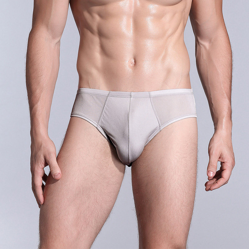 Chammy 100% mulberry silk men's underwear u convex design true silk fabric summer breathable youth mid-waist triangular pants