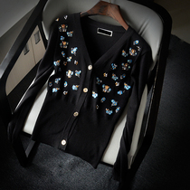 Amazing beauty embroidery butterfly spring new V-neck sequin embroidery sweater sweater cardigan slim short small jacket for women
