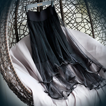 Sexy perspective mid-length gauze skirt skirt 2020 summer Korean version Black irregular mesh tutu a-line skirt