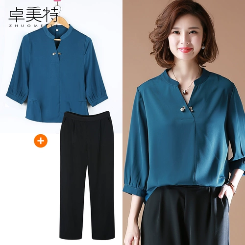 Осенняя рубашка для матери, модная футболка, летняя одежда для пожилых людей, комплект, в западном стиле, коллекция 2021, для среднего возраста