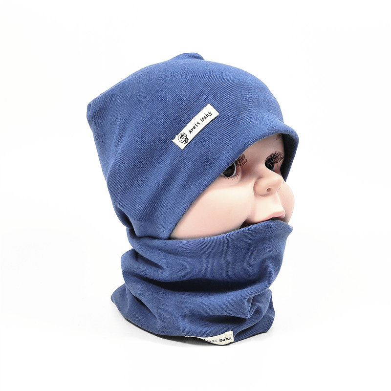 Children's cotton hat scarf two-piece set baby autumn winter warm set kids neck cover bib bag head hat
