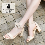 公猴 Летние сандалии, обувь, универсальные свежие туфли на высоком каблуке с бантиком из жемчуга