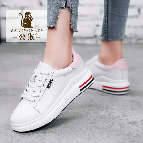 公猴 Белая обувь, туфли, кроссовки на платформе, повседневная обувь, в корейском стиле, из натуральной кожи