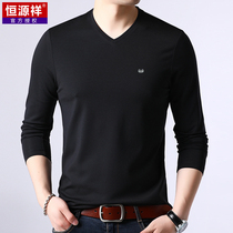 Heng Yuan Xiang autumn and winter new mens V-NECK T-shirt Korean version of the solid color in young and middle-aged silk V-neck velvet base shirt