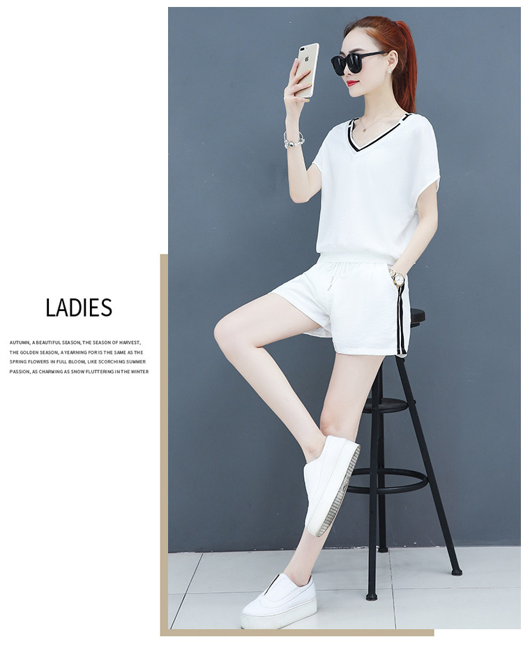 A two-piece set of loose short-sleeved, casual shorts and fashionable running wear for women in summer is trendy pic 22