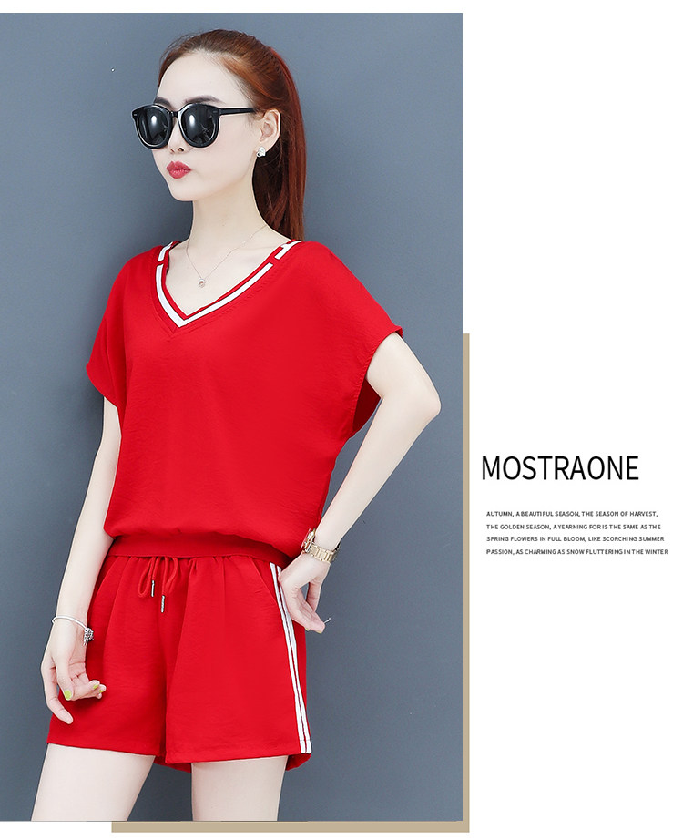 A two-piece set of loose short-sleeved, casual shorts and fashionable running wear for women in summer is trendy pic 17