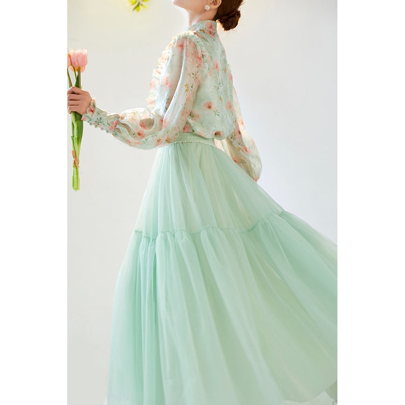 Meifei Mesh Green French Fairy Style Design Skirt with a Sense of Elegance, Half-Length Skirt, 2026 Spring and Summer New Model for Women