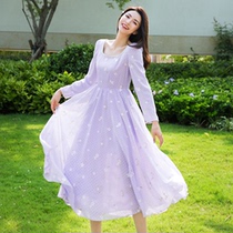 The Princess of America 2022 new spring and autumn temperament popular gentleness purple little sub embroidered with slim one-piece dress children
