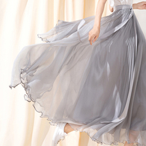 Mei Fei silk silk skirt heavy mulberry silk 2021 new a character slim gray flowing spring and summer pleated skirt