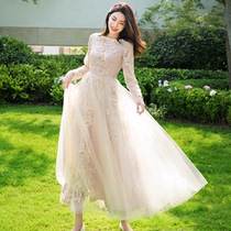 Princess 2022 spring autumn new French style noble temperament cashiers slim and heavy work embroidered with a long line of dress children