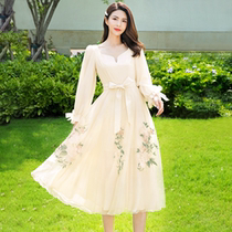 Princess Beauty Spring Autumn Dress 2022 New Woman Long Sleeve Dress Skirt Skirt Fairy dresses with a long line of lace dress