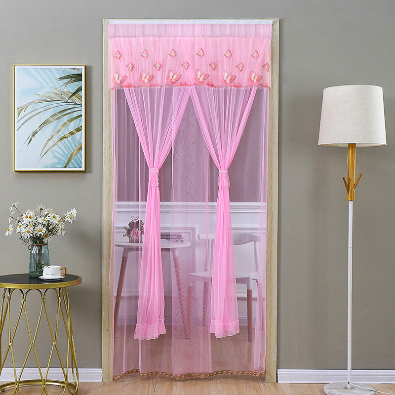 Four Seasons Lace Door Curtain Free of punch Home Anti-mosquito screen Bedroom Kitchen Makeup Room Partition curtain Snow spinning Mid-curtain Summer