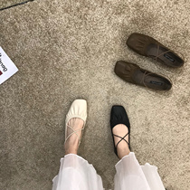 ITSK shoes womens single shoe retro square head shallow mouth soft bottom comfortable flat bottom ballet bean-bean shoes