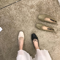 ITSK single shoe female French style square head cross with late evening wind and gentle flat bottom female shoes bean-bean shoes