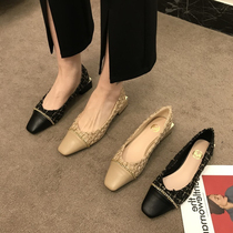 ITSK single shoe female square head shallow mouth heel small fragrant wind black coarse heel working professional womens shoes