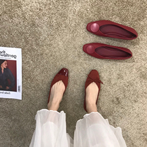 Retro Wine Red Color Series ~ Single Shoe Woman 2022 New Square Head Light Mouth Coarse Heel Soft Bottom Comfort Legue-bean Shoes Wedding Shoes