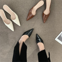 ITSK Half slippers female outwear pointed Baotou fine heel low heel One foot pedal sloth Mueller shoes