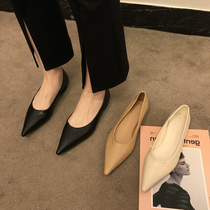 ITSK Single Shoes Woman Pointed Shallow Mouth Temperament Black Flat Bottom Low Heel Commute To Work Shoes Women Shoes